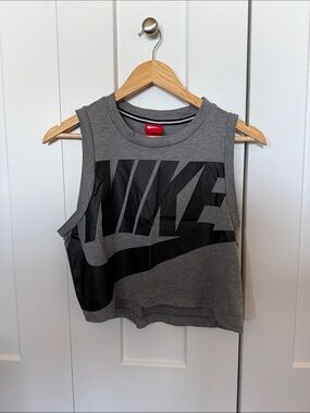Nike Gray Cropped Muscle Tank with Black Logo
